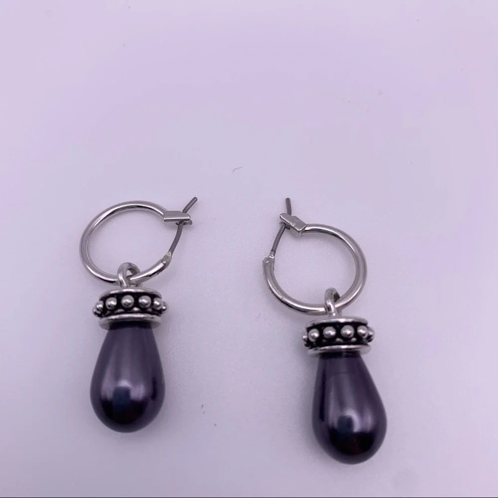 Purple Huggie Dangle Witchy Cauldron Earrings